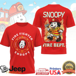 Snoopy Firefighter Fire Dept. Peanuts Cartoon Graphic T Shirt
