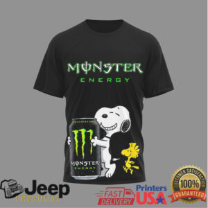 Snoopy Powered by Monster Energy Black T Shirt Funny Cartoon Mashup