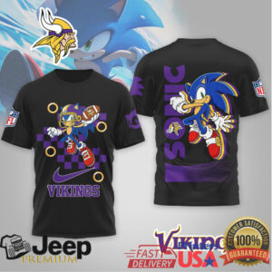 Sonic the Hedgehog x Minnesota Vikings Football T Shirt SEGA NFL Fan Gear Sonic the Hedgehog x Minnesota Vikings Football T Shirt SEGA NFL Fan Gear