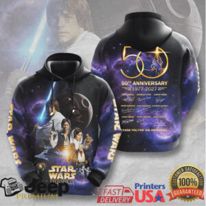 Star Wars Episode IV 50th Anniversary 1977 2027 Signature Tribute T Shirt Star Wars Episode IV 50th Anniversary 1977 2027 Signature Tribute T Shirt