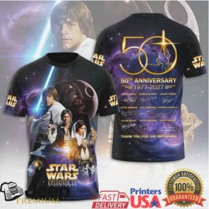 Star Wars Episode IV 50th Anniversary 1977 2027 Signature Tribute T Shirt