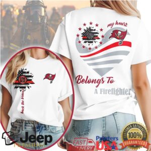 Tampa Bay Buccaneers My Heart Belongs To A Firefighter Thin Red Line T Shirt Tampa Bay Buccaneers My Heart Belongs To A Firefighter Thin Red Line T Shirt