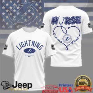 Tampa Bay Lightning NHL Nurse Day T Shirt Nursing Heart & Stethoscope Graphic