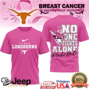 Texas Longhorns No One Fights Alone Breast Cancer Awareness Pink Out T Shirt