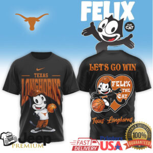 Texas Longhorns x Felix The Cat Basketball Heart Logo Graphic T Shirt Texas Longhorns x Felix The Cat Basketball Heart Logo Graphic T Shirt