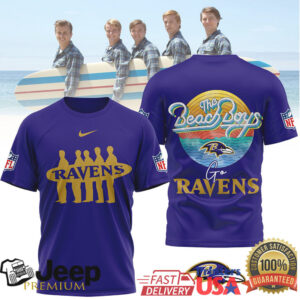 The Beach Boys x Baltimore Ravens NFL Vintage Surf Graphic T Shirt The Beach Boys x Baltimore Ravens NFL Vintage Surf Graphic T Shirt