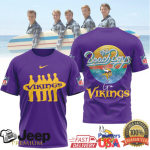 The Beach Boys x Minnesota Vikings NFL Retro Surfing Style T Shirt The Beach Boys x Minnesota Vikings NFL Retro Surfing Style T Shirt