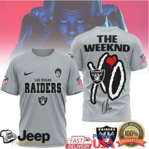 The Weeknd XO x Las Vegas Raiders NFL Silver & Black XO Graphic T Shirt