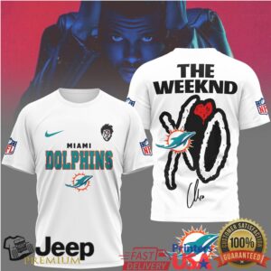 The Weeknd XO x Miami Dolphins NFL Aqua XO Logo Collaboration T shirt