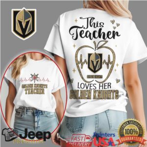 This Teacher Loves Her Vegas Golden Knights T Shirt Hockey Apple Heartbeat T Shirt
