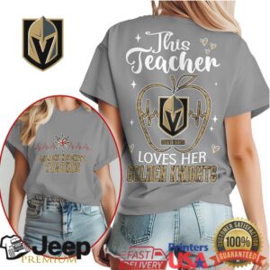 This Teacher Loves Her Vegas Golden Knights T Shirt Hockey Apple Heartbeat T Shirt