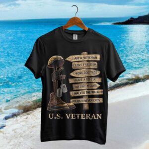 U.S. Veteran Oath Never Ends T Shirt Fallen Soldier Battlefield Cross