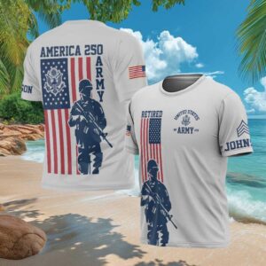 US Army America 250 Semiquincentennial Soldier Silhouette Custom Name T Shirt US Army America 250 Semiquincentennial Soldier Silhouette Custom Name T Shirt