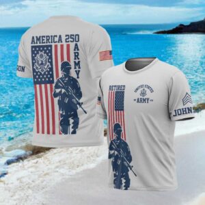 US Army America 250 Semiquincentennial Soldier Silhouette Custom Name T Shirt