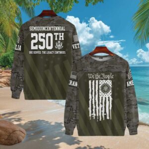 US Army Semiquincentennial 250th Anniversary Camo “She Served” T Shirt US Army Semiquincentennial 250th Anniversary Camo “She Served” T Shirt