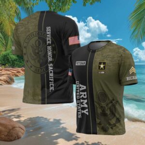 US Army Service Honor Sacrifice Camo Split Design Personalized Veteran T Shirt US Army Service Honor Sacrifice Camo Split Design Personalized Veteran T Shirt