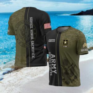 US Army Service Honor Sacrifice Camo Split Design Personalized Veteran T Shirt
