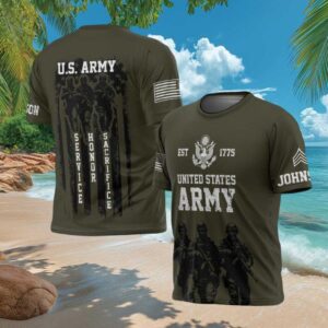 US Army Service Honor Sacrifice Soldier Silhouette Personalized Olive Shirt US Army Service Honor Sacrifice Soldier Silhouette Personalized Olive Shirt