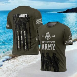 US Army Service Honor Sacrifice Soldier Silhouette Personalized Olive Shirt