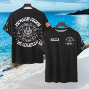 US Army Women Veteran 250 Years of Freedom Patriotic Graphic T Shirt