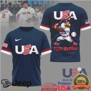USA Baseball For Glory Eagle Mascot Jersey Style T Shirt NavyWhite