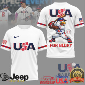 USA Baseball For Glory Eagle Mascot Jersey Style T Shirt NavyWhite