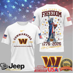 Washington Commanders 250 Years of Freedom 1776 2026 USA Anniversary Shirt Washington Commanders 250 Years of Freedom 1776 2026 USA Anniversary Shirt