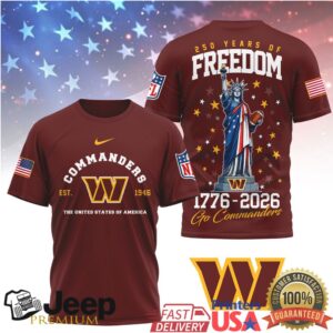 Washington Commanders 250 Years of Freedom 1776 2026 USA Anniversary Shirt