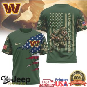 Washington Commanders Military Camo T Shirt Hog Soldier US Flag Design