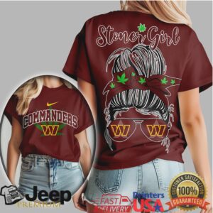 Washington Commanders Stoner Girl Messy Bun Graphic T shirt