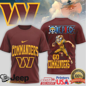 Washington Commanders x One Piece Anime Luffy Football Mashup T Shirt Washington Commanders x One Piece Anime Luffy Football Mashup T Shirt