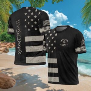We The People US Army Veteran Black and White Distressed Flag Shirt We The People US Army Veteran Black and White Distressed Flag Shirt