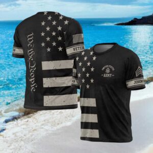 We The People US Army Veteran Black and White Distressed Flag Shirt