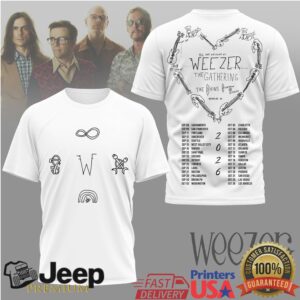 Weezer The Gathering Tour 2026 White Graphic T Shirt Artist Collaboration Weezer The Gathering Tour 2026 White Graphic T Shirt Artist Collaboration