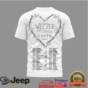 Weezer The Gathering Tour 2026 White Graphic T Shirt Artist Collaboration