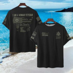 Woman Veteran US Army 1776 2026 Patriotic Map Design Graphic T Shirt