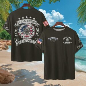 Women’s US Army 250 Years of Freedom She Defended It T Shirt Women’s US Army 250 Years of Freedom She Defended It T Shirt