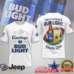 Dallas Cowboys x Bud Light “Kinda Guy Girl” Navy & White Fan Gear T Shirt Dallas Cowboys x Bud Light “Kinda Guy Girl” Navy & White Fan Gear T Shirt