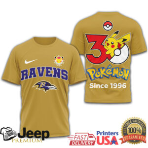 Baltimore Ravens x Pokémon 30th Anniversary Pikachu T Shirt