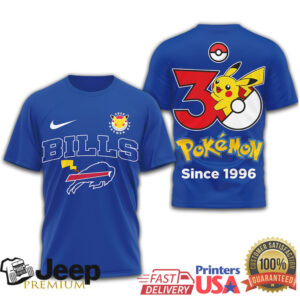 Buffalo Bills x Pokémon 30th Anniversary Pikachu T Shirt