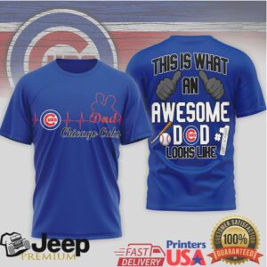 Chicago Cubs Heartbeat Awesome Dad #1 Baseball T Shirt Chicago Cubs Heartbeat Awesome Dad #1 Baseball T Shirt