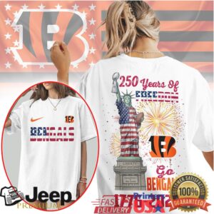 Cincinnati Bengals 250 Years of Freedom 1776 2026 Celebration T Shirt Cincinnati Bengals 250 Years of Freedom 1776 2026 Celebration T Shirt