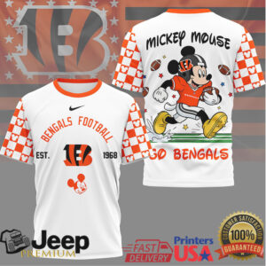 Cincinnati Bengals x Mickey Mouse Football Graphic T Shirt Go Bengals