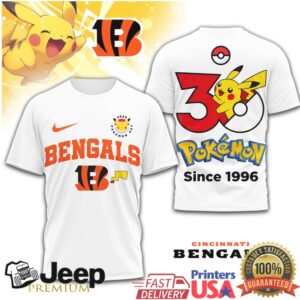 Cincinnati Bengals x Pokémon 30th Anniversary Pikachu T Shirt Cincinnati Bengals x Pokémon 30th Anniversary Pikachu T Shirt