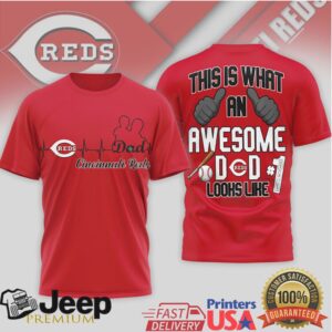 Cincinnati Reds Heartbeat Awesome Dad #1 Baseball T Shirt Cincinnati Reds Heartbeat Awesome Dad #1 Baseball T Shirt