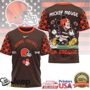 Cleveland Browns x Mickey Mouse Football Graphic T Shirt Go Browns