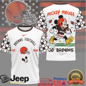 Cleveland Browns x Mickey Mouse Football Graphic T Shirt Go Browns