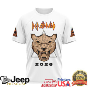 Def Leppard Live 2026 World Tour Leopard Graphic White T Shirt Def Leppard Live 2026 World Tour Leopard Graphic White T Shirt