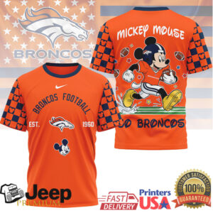 Denver Broncos x Mickey Mouse Football Graphic T Shirt Go Broncos