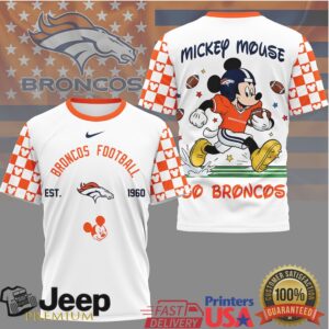 Denver Broncos x Mickey Mouse Football Graphic T Shirt Go Broncos